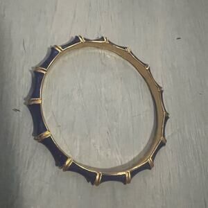 STELLA & DOT Bangle Bracelet Navy Blue Gold Tone Enamel JULEP BAMBOO Stackable